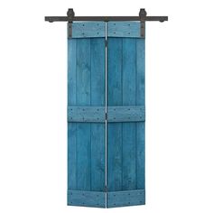 an open blue wooden door on a white background