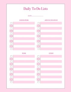 the daily to do list is shown on a pink and white background with check boxes