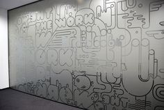 an office wall that has various lines on it