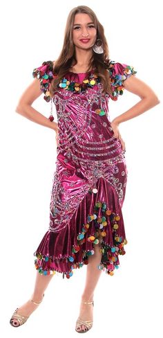 Fuchsia Egyptian Alexandrian Melaya Dress at Bellydance.com Purple Sequin Dress For Festivals, Sequin Fancy Dress, Bohemian Red Sequin Dress, Pink Sequin Dresses For Festivals, Fitted Sequin Dress For Festival, Pink Fitted Dress For Festival, Fitted Dress For Fiesta Festival, Bollywood Style Multicolor Party Dresses, Multicolor Embellished Dresses For Festivals