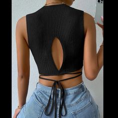 New Without Tags! Wrap Around Detail Non-stretch Ribbed Black Tops, Black Non-stretch Ribbed Top, Tops Shein, Ribbed Top, Shein Tops, Wrap Around, Womens Tops, Crop Tops, Tags