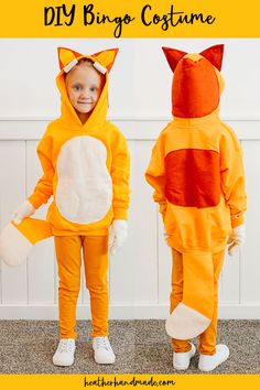 two children dressed up in costumes with the words diy binggo costume