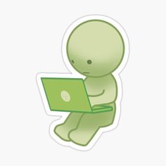 an alien sitting on the floor using a laptop sticker