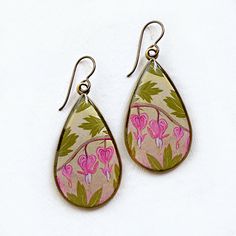 Big teardrop earrings featuring fine art prints of my Bleeding Heart painting. They are comfortable & unique! This image is ©seed&sky Please use this link to return to our home page: https://www.etsy.com/shop/seedandsky/  Our jewelry is handmade in our North Carolina studio.  100% American made components.  Everything is lead-free and nickel-free. Thank you for visiting our Etsy shop! Kelcey & Alex Artistic Heart Earrings As Gift, Artistic Heart-shaped Dangle Earrings Gift, Artistic Dangle Heart Earrings As Gift, Artistic Heart-shaped Dangle Earrings For Gift, Artistic Dangle Heart Earrings For Gift, Artistic Heart-shaped Earrings For Gift, Artsy Heart-shaped Earrings For Gifts, Valentine's Day Teardrop Earrings, Nature-inspired Teardrop Earrings For Gifts