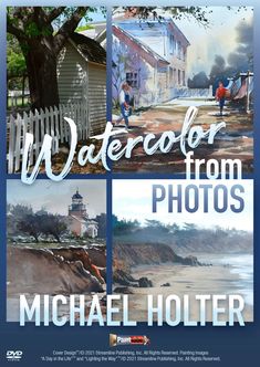 the cover of watercolor from photos by michael holletr, with three pictures of houses