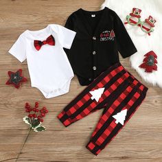 Cotton Blend Button Closure Material--- This Baby Boy Christmas Clothes Set Is Made Of Cotton Material Which Is Soft, Skin-Friendly, Breathable And Comfortable To Wear, Suitable For Newborn Baby Boys And Girls In Daily Wearing. Design---3 Pieces Infants Baby Unisex Wear Set Is Consist Of Solid Color O-Neck Romper, V-Neck Coat And Long Pants. Deer, Letter And Plaid Print Patterns Are Charming, Which Makes Your Baby More Lovely And Fashion. Features--- Elastic Waist Trousers And Round Collar Rompe Black Party Sets With Buttons, Cute Christmas Holiday Sets, Black Long Sleeve Christmas Sets, Christmas Baby Boy Outfits, Matching Couple Christmas Pajamas And A Baby, Baby Boy Christmas Outfit Newborn, Newborn Christmas Pajamas, Gymboree Christmas Boys Clothes Size 7, Baby Boy Christmas