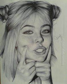 a pencil drawing of a woman with her hand on her face