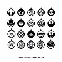 twelve star wars ornaments are shown in black and white, with the words free below them