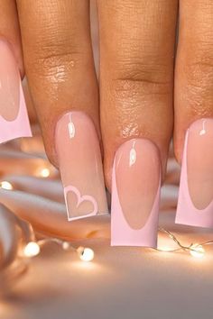 Pink French Tip Nails Square Medium, Square Nails Pink Design, Nail Design Square Shape, Nail Inspo No Charms, Simple Cute Pink Nails, Baby Pink Nails With Design Art Ideas, Pink French Tip Nails With Heart, Light Pink Design Nails, Pink Nail Inspired