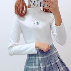 Cute Bunny Embroidered Turtleneck Knitted Sweater, US$22.99 Blue And Yellow Pastel, Embroidered Turtleneck, Pastel Clothes, Rabbit Sweater, Pastel Sweatshirt, Kawaii Rabbit, Kawaii Outfit, Feminine Outfits, Y2k Aesthetic Fashion