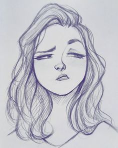 a drawing of a woman's face with her eyes closed and one eye closed