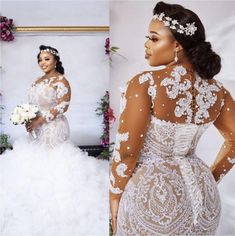 a woman in a wedding dress standing next to a mirror