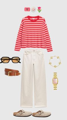 Red Striped Shirt Outfit, Winter Stylish Outfits, Goa Outfits, Ecru Jeans, Outfits With Striped Shirts, Boston Outfits, Mum Style, Red Striped Shirt, Orlando Trip