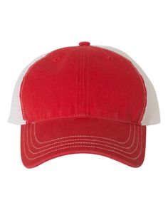 100% cotton front; 100% nylon mesh back; Unstructured, low-profile, six-panel; Pre-curved contrast-stitched visor; Snapback closure Spring Cotton Trucker Hat, Red Breathable Trucker Hat, Breathable Cotton Six-panel Hat, Breathable Cotton Cap, Breathable Cotton Trucker Hat, Casual Red Cotton Trucker Hat, Breathable Cotton Six-panel Trucker Hat, Red Cotton Trucker Hat, Red Cotton Trucker Baseball Cap