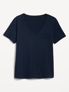 rib-knit v-neck short sleeves relaxed fit hits below waist models are approx.  5'9" and wear sizes s (4), l (12), and xl (18)machine wash according to the care instruction label cotton 100% V Neck T Shirts, Basic Tees Women, Affordable Basic V-neck Short Sleeve Top, Blue V-neck T-shirt For Summer, Navy Fitted Short Sleeve T-shirt, Navy Casual V-neck T-shirt, Blue V-neck Solid Color T-shirt, Jersey Outfit, Basic Tees