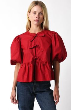 The cutest bow blouse . Perfect to pair with a pair of jeans , shorts, or even a cute skort. Perfect fall outfit. Tie Top Outfit, Christmas Styles, Perfect Fall Outfit, Clothing Diy, Red Tie, Bow Blouse, Top Outfit, Clothing Designs, Upcycled Clothing