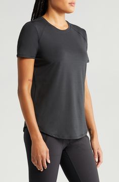 Go from workout to hangout in a raglan-sleeve T-shirt made from ultrasoft, stretchy tech fabric that wicks moisture and dries quickly. 25 1/2" length (size Medium) Crewneck Short sleeves Reflective details enhance visibility in low light or at night Moisture-wicking fabric engineered for dryness and comfort 88% polyester, 12% spandex Machine wash, tumble dry Imported This garment was made in a factory that supports women-worker empowerment through HERproject, which creates partnerships to enable Financial Inclusion, Gender Equality, Fabric Gift Bags, Paisley Design, Women Supporting Women, Low Light, Free Fabric, Raglan Sleeve, At Night