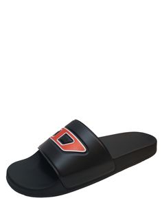 The Diesel Mayemi style Y02800P4440H8984 is a slip-on sandal with a PVC upper, giving it a sleek and contemporary look. It features an open toe design, allowing for breathability and comfort. The slip-on style makes it easy to put on and take off, providing convenience for daily wear. This product is made in Italy, which is known for its high-quality craftsmanship and attention to detail in the fashion industry. Synthetic UpperRound toe, Slip on stylePolyester liningRubber soleMade in Italy Modern Slip-on Slides With Rubber Sole, Modern Slip-on Sandals With Rubber Sole, Modern Slide Sandals For Streetwear, Modern Slip-on Slides For Streetwear, Modern Black Slip-on Slides, Slip-on Flat Slides With Rubber Sole, Modern Sandals With Rubber Sole For Streetwear, Modern Slip-on Sandals For Streetwear, Casual Black Sandals With Red Sole