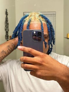 #dreadstyles #dyed #bluedreads #blackheads Dyed Afro, Mens Twists, Blue Dreads, Mens Twists Hairstyles