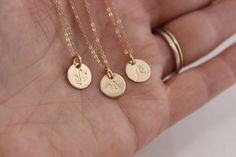 "One 3/8\" disc + cable chain. Available in sterling silver or 14k gold filled. WHY CHOOSE malisay designs? * All stamping/making is done by hand, by me. * 100% Sterling silver, 14k Gold Filled, or 14k Rose Gold Filled * Handcrafted with love + care in Chandler, AZ * Handcrafted is the best 😊 FOR PRODUCTION/SHIPPING TIMING, POLICIES & FAQ's: please take a peek at my shop announcement and/or policies: http://etsy.me/2EfsbUo * What is gold filled? Gold filled is not to be confused with gold p Minimalist Engraved 14k Gold Filled Jewelry, Dainty Hand-stamped Pendant Jewelry, Dainty Hand Stamped Jewelry As Gift For Mom, Dainty Hand Stamped Jewelry For Mom, Dainty Round Pendant Jewelry For Best Friend, Minimalist Hand Stamped Round Disc Jewelry, Minimalist Pendant Jewelry For Best Friend Gift, Minimalist Hypoallergenic Round Disc Jewelry, Minimalist Nickel-free Initial Pendant Jewelry