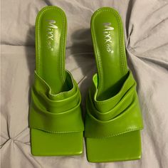 Square Toed Green Heels (Never Worn) Green Square Toe Heels For Spring, Spring Green Square Toe Heels, Trendy Green Heels With Square Toe, Casual Green Heels With 4-inch Heel, Green Square Toe Heels, Green Heels, Square Toe Heels, Shoes Women Heels, Shoes Heels