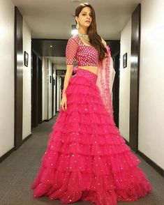 Pink Net Lehenga, Ruffle Lehenga, Net Blouses, Lehenga Style, Net Lehenga, Pink Lehenga