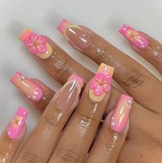 Airbrush Nails, Summery Nails, Unique Acrylic Nails, Acrylic Nails Coffin Short, Summer Acrylic Nails, Short Acrylic Nails Designs, Pink Acrylic Nails, Beach Nails