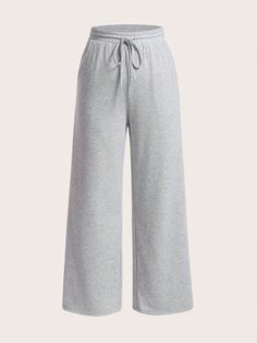 Light Grey  Collar  Knitted Fabric Plain Wide Leg Embellished Medium Stretch All Women Plus Clothing Relaxed Fit Cute Bottoms, Grey Leggings Cotton, Casual Gray Pants, Grey Patterned Leggings, Grey Sweatpants Plus Size, Cute Gray Pants, Gray Pants Plus Size, Pull And Bear Grey Pants, Grey Wide Leg Sweatpants Outfit