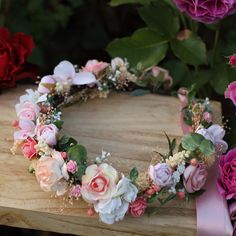 This unique rustic boho style flower wreath is perfect for brides looking for a hand made flower corwn for their wedding. The flower corwn is adjustable and tied with a ribbon.  This flower crown is for an adult.  The garland is made of high-quality artificial flowers, dried and stabilised plants.  If you are unsure of the shade, you can simply send me a photo of your dress and I will take a look. These preserved everlasting flowers are real flowers and are processed to preserve their beauty and Eucalyptus Flower, Cottagecore Wedding, Flower Wreath Hair, Pink Flower Crown, Everlasting Flowers, Flowers Dried, Hair Wreath, Rustic Boho, Floral Accessories