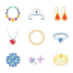 different types of jewelry on white background stock photo - image 349874