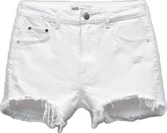 White Ripped Jeans For Summer, White Short Denim Jeans, White Ripped Denim Jean Shorts, White Summer Jeans With Frayed Hem, White Mid-rise Summer Jeans, Zara Cotton Jean Shorts For Summer, White Zara Denim Jeans, Chic White Denim Jean Shorts, Chic White High Rise Jean Shorts