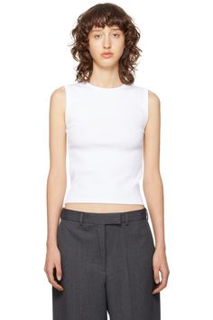 Róhe: White Rib Tank Top | SSENSE Ribbed Fitted Crew Neck Tank Top, Fitted Ribbed Tank Top With Crew Neck, Ribbed Spring Tank Top With Minimal Stretch, Ribbed Tank Top With Minimal Stretch For Spring, Summer Ribbed Tank Top With Minimal Stretch, Ribbed Fitted Cotton Tank Top, Rib Tank Top, Frame Collection, Jersey Tank Top