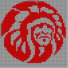 a cross stitch pattern with the chicago black hawks logo in red and white on grey