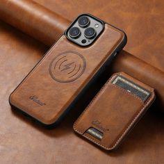 Luxury Leather iPhone 14/13/12 Card Holder Case | Magnetic MagSafe Cover Brown / For iPhone 12 Styleeo Pocket Storage, Magnetic Card, Card Holder Case, Iphone Leather Case, Leather Wallet Case, Card Bag, Leather Phone Case, Cute Phone Cases, Wallet Phone Case