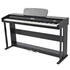 a black piano sitting on top of a white floor