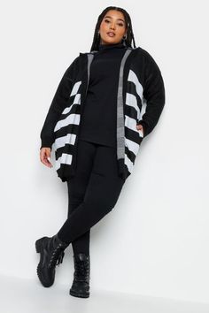 Shop YOURS Curve Black Stripe Hooded Cardigan at Yours Clothing. Discover women’s plus size clothing in sizes 10-36 with fast delivery. Plus Size Cardigans, Plus Size Black, Hooded Cardigan, Turtle Neck Top, Fashion Fits, Striped Cardigan, Black Skinnies, Plus Size Clothing, Stripe Print