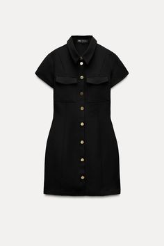 GOLDEN BUTTONS SHORT DRESS - Black | ZARA United States Zara Dress Black, Zipper Leggings, Zara Black Dress, Trench Coat Dress, Waistcoat Dress, Zara Dress, Cardigan Sweater Dress, Short Sleeve Mini Dress, Zara Black