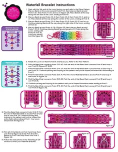 the instructions for how to make an intricate bracelet with beads and chains in pink plastic