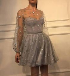 Teuta Dress Grey Homecoming Dress, Homecoming Dress Short, Long Sleeve Homecoming Dresses, Prom Dresses Elegant, Mini Homecoming Dresses, Tulle Homecoming Dress, Mode Chanel, Short Prom Dress, Beauty Dress