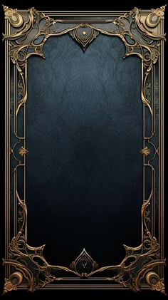 a black and gold background with an ornate frame