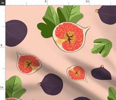 a pink background with figs and leaves on it