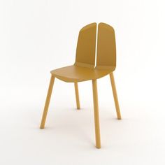 a yellow chair sitting on top of a white floor