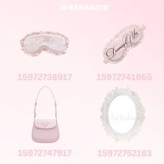 the different types of purses are shown in pink and white, including one with an oval