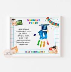 a card with an image of a teddy bear on it and the words goodbye pre - k