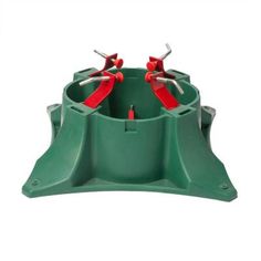 two red handles are attached to the top of a green cup holder with four wrenches in it