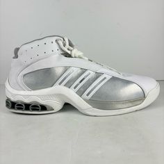 Adidas A Cub Pro Team 06 - White/Silver Rare Vtg Deadstock Adidas Y2k Basketball Shoes, Mens Size 13 In Great Condition, No Defects, Comes In Og Box *Disclaimer* 20+ Yr Old Shoes May Be More Fragile And Prone To Damage, Use With Care Please Reference Photos Before Purchasing Silver Sneakers For Sports With Perforations, Silver Sports Sneakers With Perforations, Silver Sneakers With Perforations For Sports, Silver High-top Sneakers With Perforations, Silver High-top Sneakers For Streetwear, Silver Lace-up Basketball Shoes, Silver High-top Basketball Shoes For Streetwear, Silver High-top Sneakers For Light Sports, Dynamic Silver Sneakers With Enhanced Cushioning