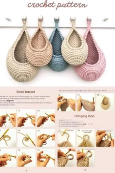 the instructions for crochet baskets are shown