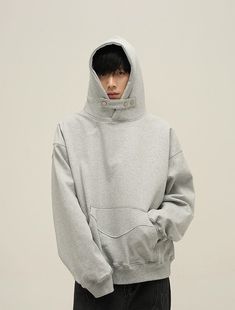 Sleek Comfort Oversized High-Neck Hoodie Jacket - chiclara Unique Clothing Style, Button Hoodie, High Neck Designs, Jacket Parka, Japanese Street Fashion, Neck Hoodie, Jogger Jeans, Jogger Sweatpants, Cotton Hoodie