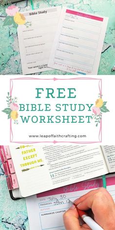 the bible study worksheet is open and ready to be filled with notes, books, and pens