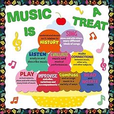 music is a treat poster with words and pictures